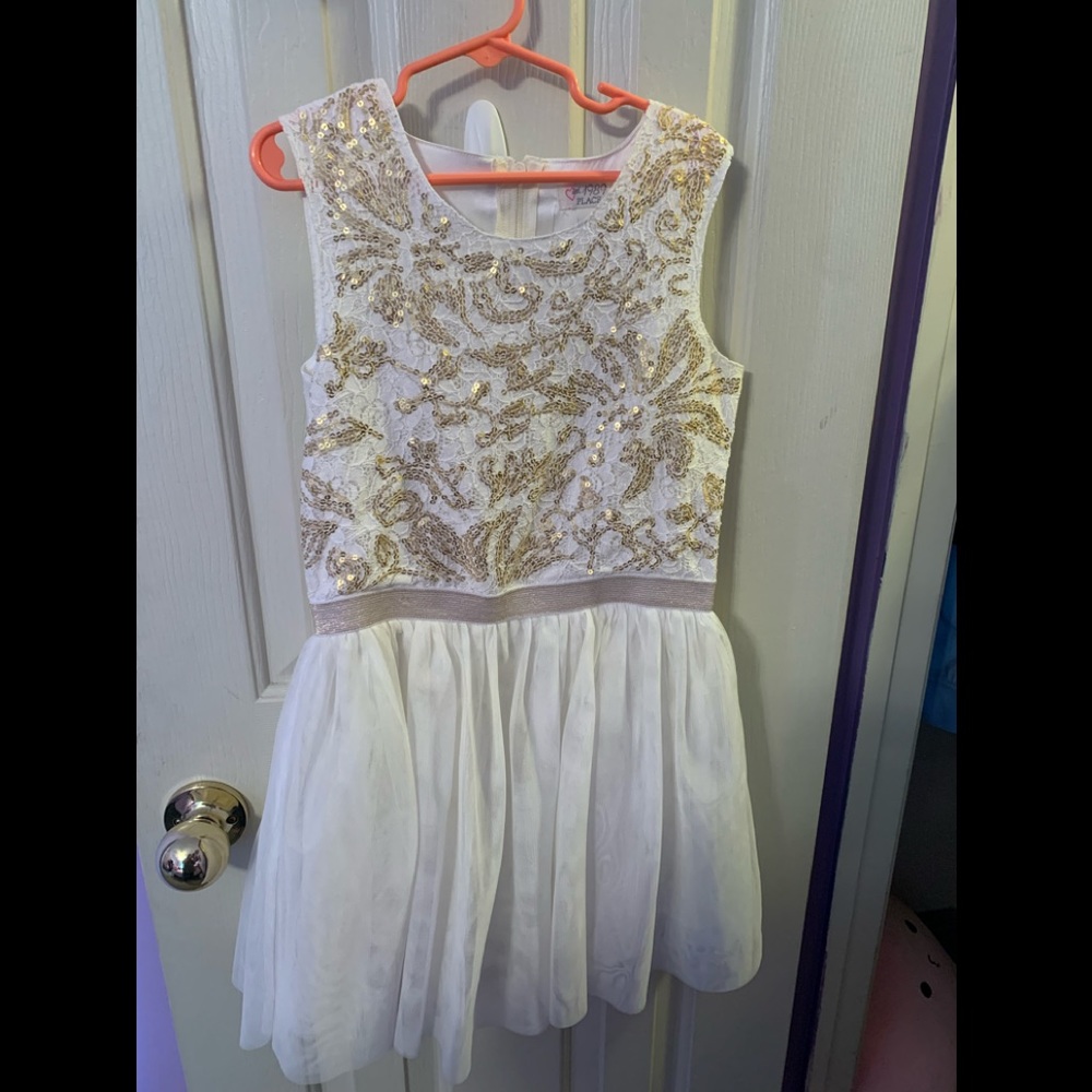 Children’s Place off white with gold detail dress